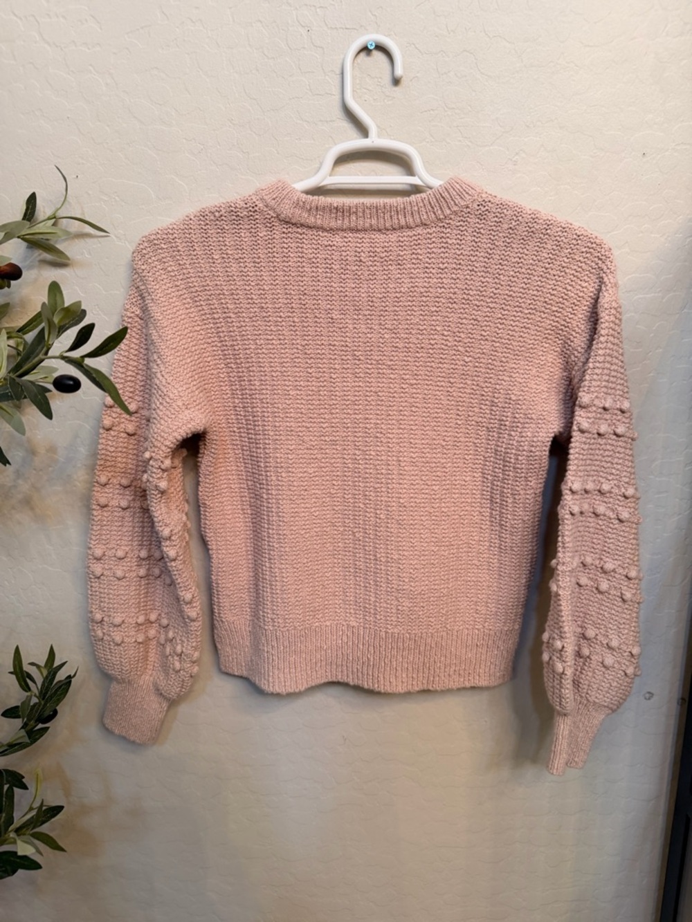 Madewell Pink Pom-Pom Sleeve Crewneck Sweater - Picture 2 of 4